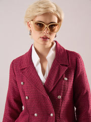 Maroon Tweed Double Breasted Blazer SASSAFRAS