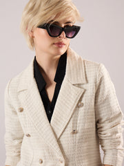 White Tweed Double Breasted Blazer SASSAFRAS