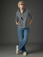 Dark Grey Fleece Front Zipper Jacket SASSAFRAS