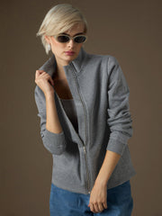 Dark Grey Fleece Front Zipper Jacket SASSAFRAS