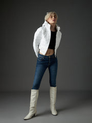 white hooded crop bomber puffer jacket sassafras