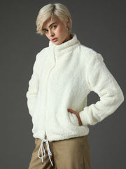 white drawstring faux fur jacket sassafras