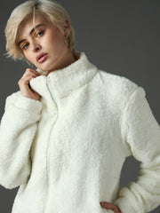 white drawstring faux fur jacket sassafras