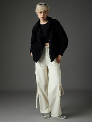 black faux fur oversized jacket sassafras