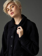 black faux fur oversized jacket sassafras