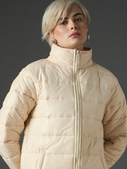 peach high neck horizontal quilt puffer jacket sassafras
