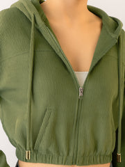 olive hooded boxy corduroy crop jacket sassafras