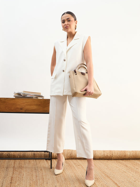 White Notch Collar Oversize Sleeveless Blazer-SASSAFRAS worklyf
