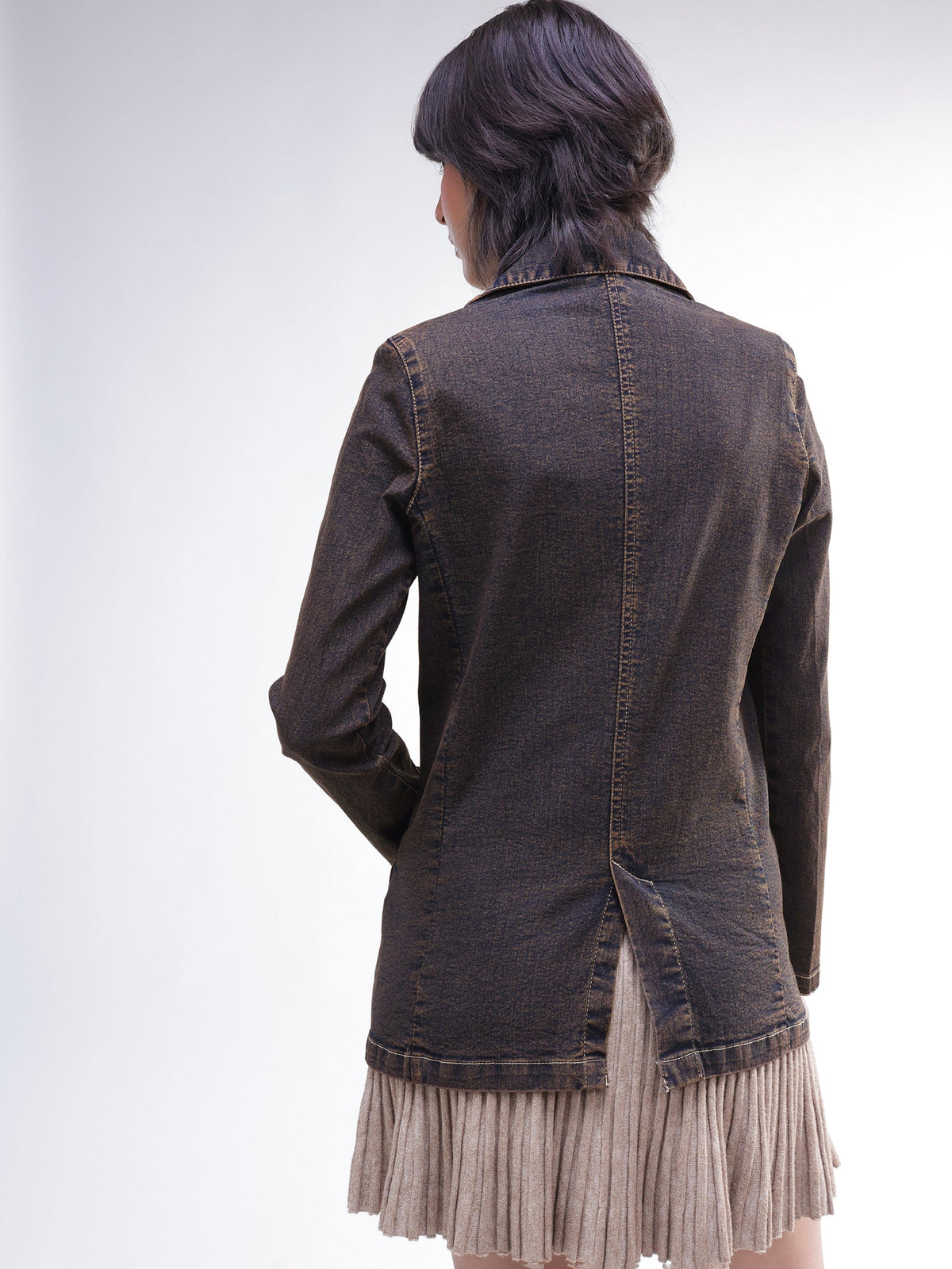 Navy With Green Acid Wash Notch Collar Oversize Blazer -SASSAFRAS