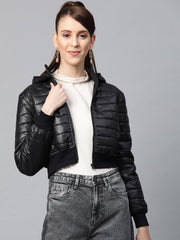 black hooded crop bomber puffer jacket sfjckt6327