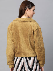 mustard drawstring faux fur jacket sfjckt6351