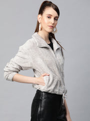grey drawstring faux fur jacket sfjckt6352