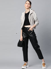 grey drawstring faux fur jacket sfjckt6352