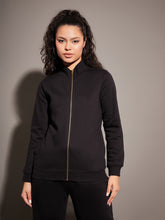 women black fleece zipper jacket sfjckt6808