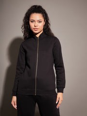 women black fleece zipper jacket sfjckt6808