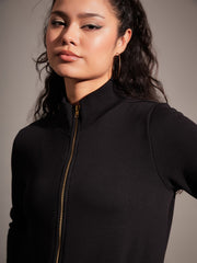 women black fleece zipper jacket sfjckt6808