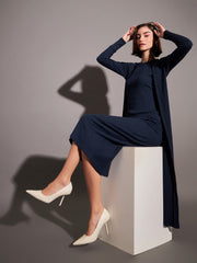 women navy solid rib front open shrug sfjckt6901