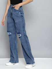women ice blue wide leg distressed slit jeans sfjean0198