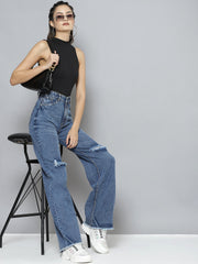 women ice blue wide leg distressed slit jeans sfjean0198
