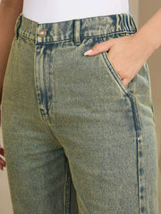 Women Green Washed Tapered Jeans