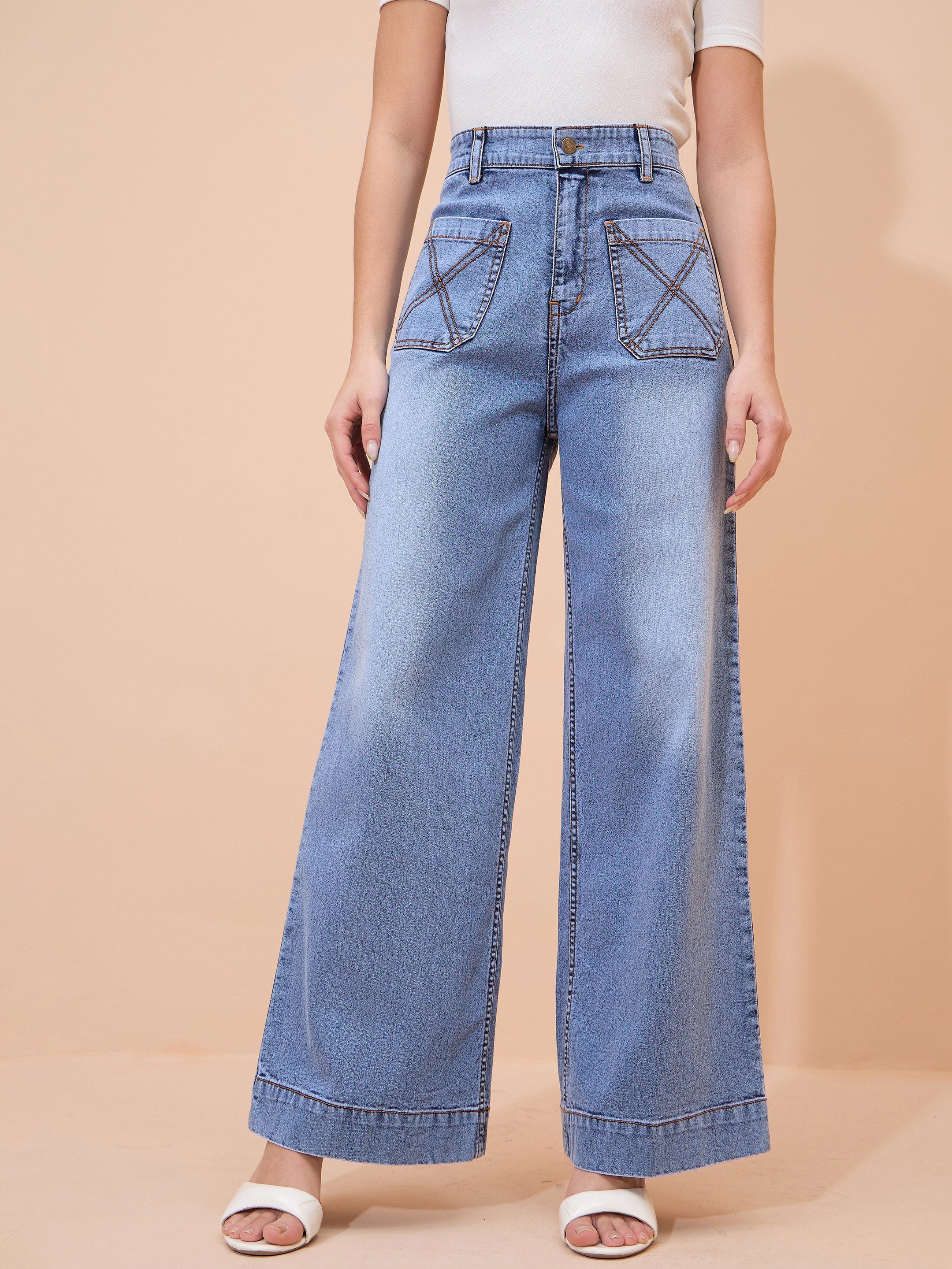 Blue Acid Wash Front Pocket Straight Fit Jeans SASSAFRAS