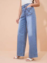 Blue Acid Wash Front Pocket Straight Fit Jeans SASSAFRAS