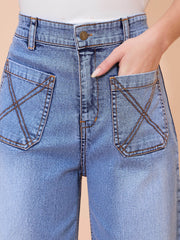 Blue Acid Wash Front Pocket Straight Fit Jeans SASSAFRAS