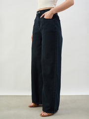 Women Navy High Waist Seam Detail Straight Jeans