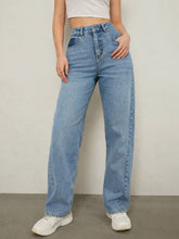 Women Blue Wash High Waist Straight Jeans
