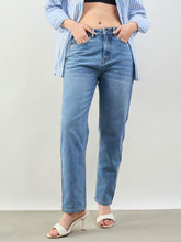 Women Blue Wash Barrel Fit High Rise Jeans