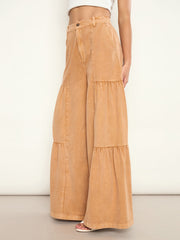 Beige Overdyed Front Gathered Flared Jeans SASSAFRAS