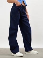 Women Dark Navy Side Seam Balloon Jeans