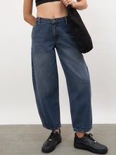 Women Navy Acid Wash Mid Rise Slouchy Fit Jeans