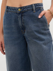 Women Navy Acid Wash Mid Rise Slouchy Fit Jeans