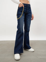 Women Navy Whisker Washed Boot Cut Jeans