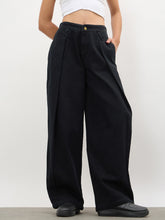 Women Jet Black Overlap Pleated Mid Rise Jeans