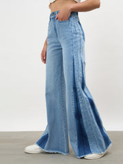 Women Blue Blast Side Colour Blocking Flared Jeans