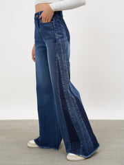 Women Navy Side Colour Blocking Flared Jeans