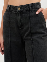 Women Black Wash Front Seam Bell Bottom Jeans