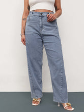 Women Blue Whisker Denim Side Seam Tapered Fit Jeans