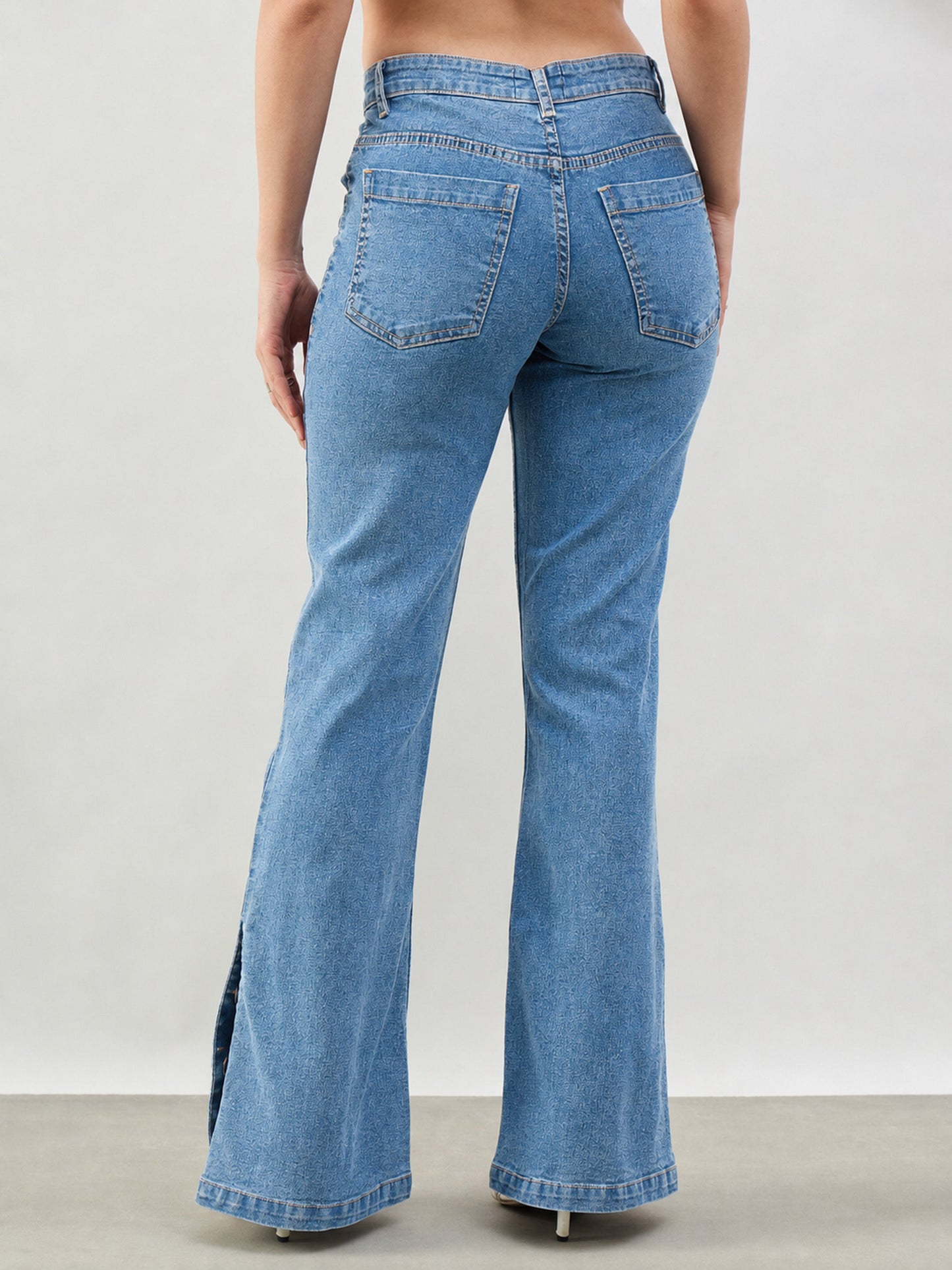 Blue Whisker Button-at-Hem Boot Cut Jeans-SASSAFRAS BASICS