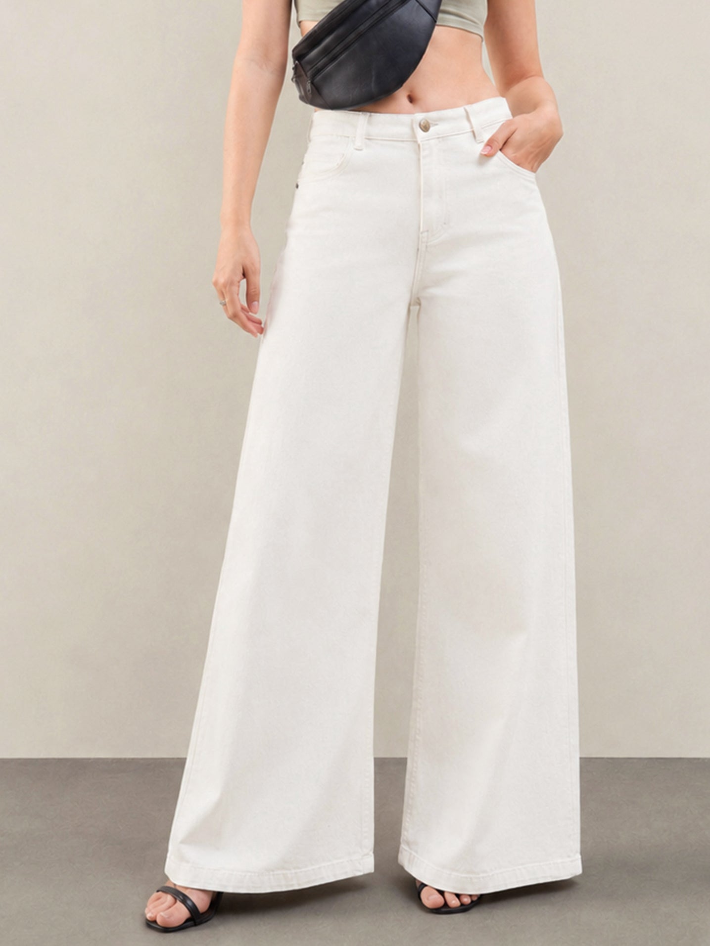 White Low Waist Wide Leg Jeans -SASSAFRAS BASICS