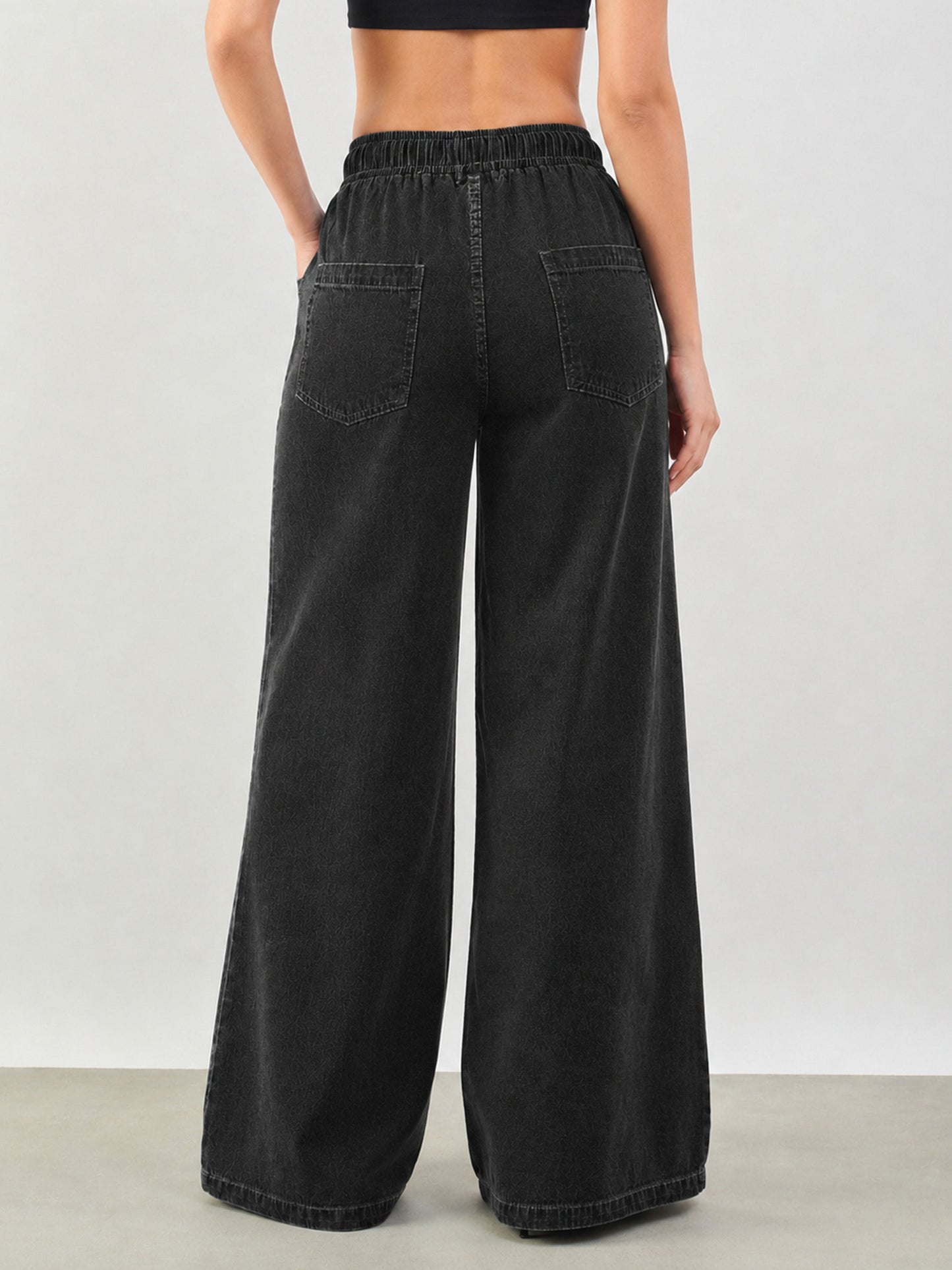 Black Baggy Drawstring Jeans-SASSAFRAS BASICS