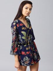 navy tropical wrap romper sfjmps8026