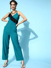 Sassafras - Teal Contrast Frill Jumpsuit