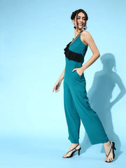 Sassafras - Teal Contrast Frill Jumpsuit