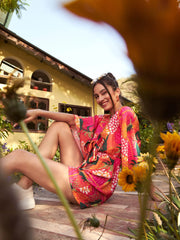 ساسافراس - بدلة لعب نسائية باللون البرتقالي مع عقدة أمامية مزينة بالزهور