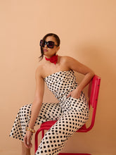 White & Black Small Polka Dot Off Shoulder Jumpsuit Pink Paprika By SASSAFRAS