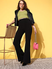 women black bell bottom knitted pants sfpant50397