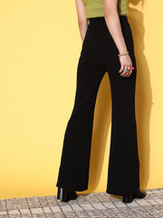 women black bell bottom knitted pants sfpant50397